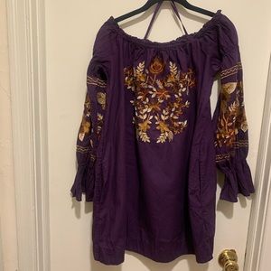 Free People Embroidered Dress with Flare Sleeve